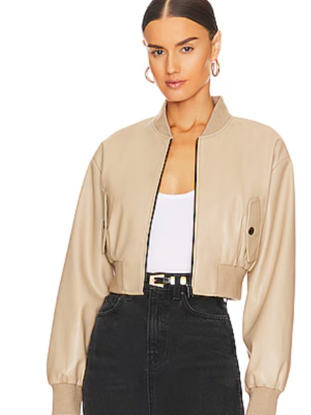 Lamarque Beige Cropped Bomber Jacket